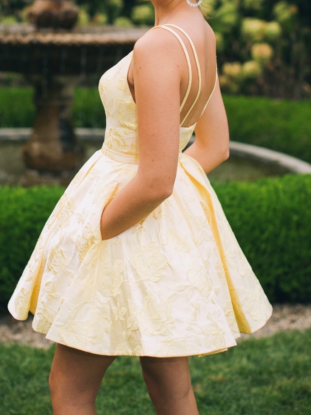 Yellow floral Sherri Hill homecoming dress